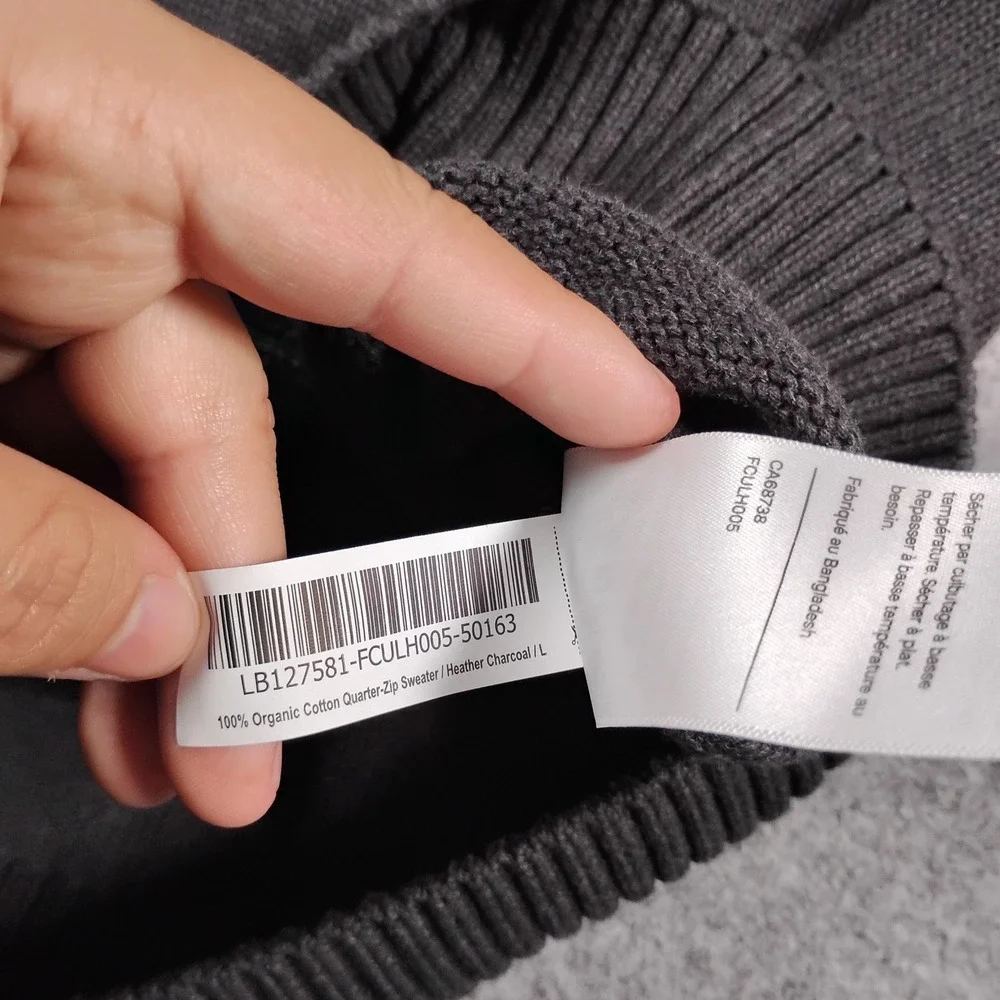 Quince Organic Cotton Quarter Zip Sweater Men's Large Charcoal Gray Pullover
